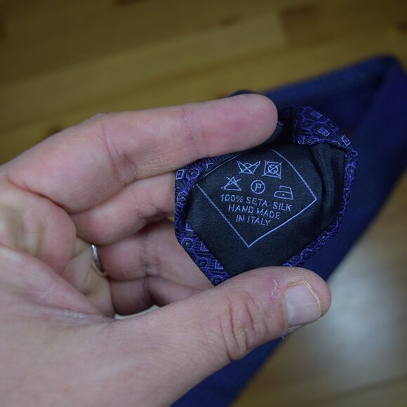 $490 New BRIONI Navy Blue Aqua Micro Squares Geometric Handmade Silk Neck Tie - Picture 15 of 16